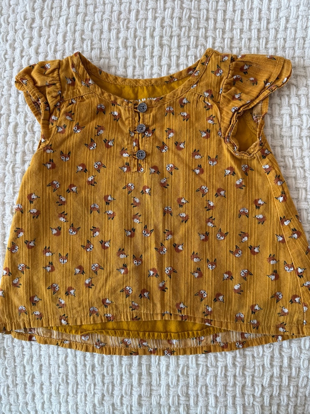 Girls' Mustard Fox Print Flutter Sleeve Top